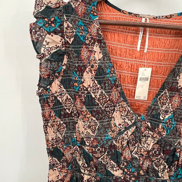 Anthropologie The Peregrine Midi Dress Size L Smocked Ruffle Cotton Tiered - Picture 10 of 14